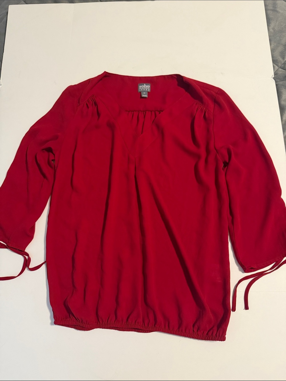 New York & Company Red V-Neck Peasant Blouse